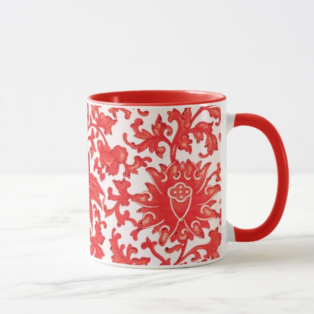 Taza floral china roja elegante (Derecha)