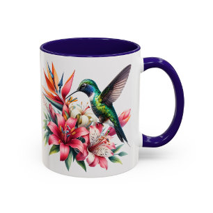Taza Floral Colibrí Regalo para Amantes de las Ave