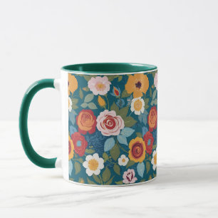 Taza Floral colorida con Rosas y flores silvestres