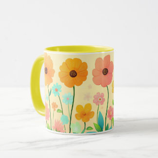 Taza floral colorida, patrón brillante vibrante fl