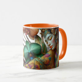 Taza floral con orquídeas asiáticas y belleza para