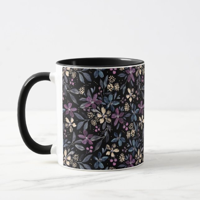 Taza Floral de acuarela fiorista sobre negro (Izquierda)