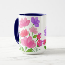 Taza floral de acuarela rosa y púrpura