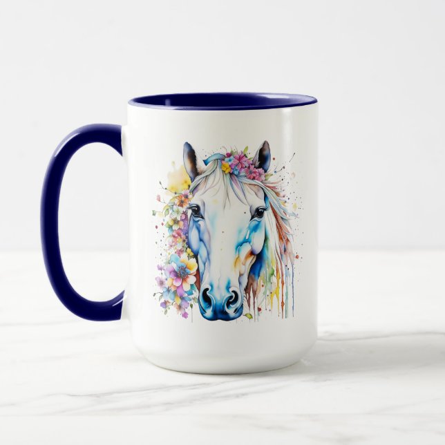 Taza Floral de caballo blanco de bonito personalizada (Izquierda)