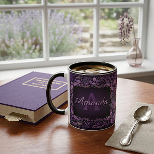 Taza Floral de cachemira personalizado púrpura y negro