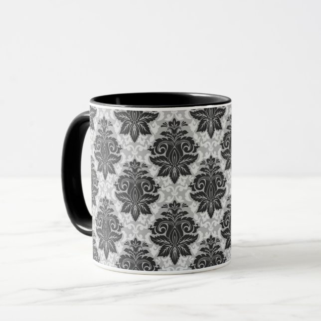 Taza Floral de color blanco negro (Anverso izquierdo)