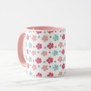 Taza Floral de color marrón simple en rosa y Verde azul