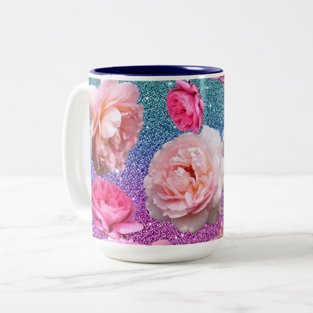Taza floral de dos tonos del purpurina del rosa de (Anverso izquierdo)