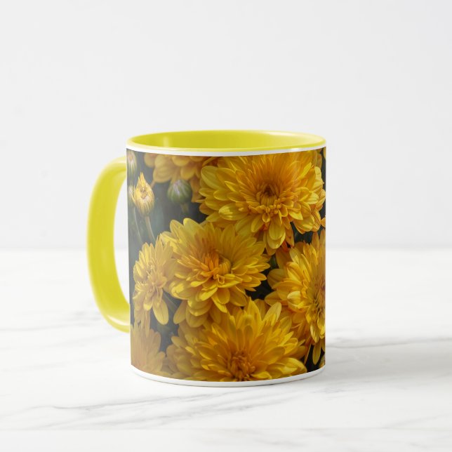 Taza Floral de Flores de Crisantemo Amarillo Brill (Anverso izquierdo)