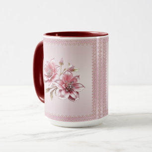 Taza floral de flores rosadas modernas