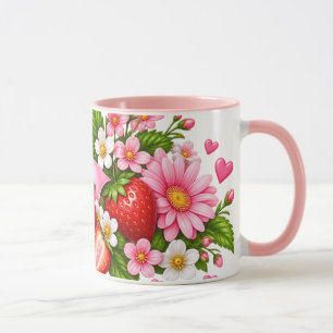 Taza floral de fresa rosa Regalo lindo para ella