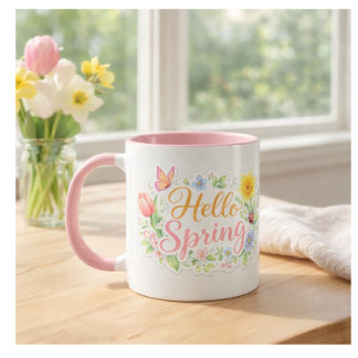 Taza floral de Hello Spring linda | Personalizable