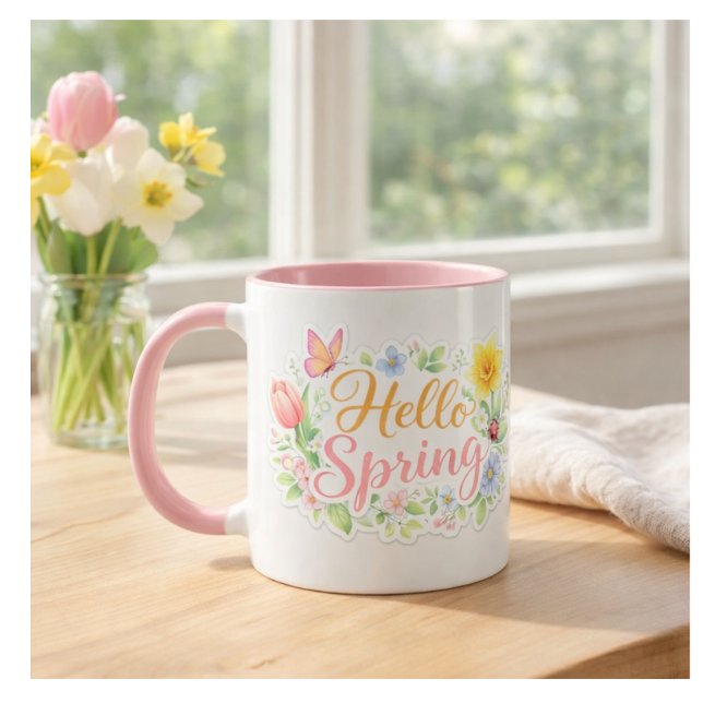 Taza floral de Hello Spring linda | Personalizable (Subido por el creador)
