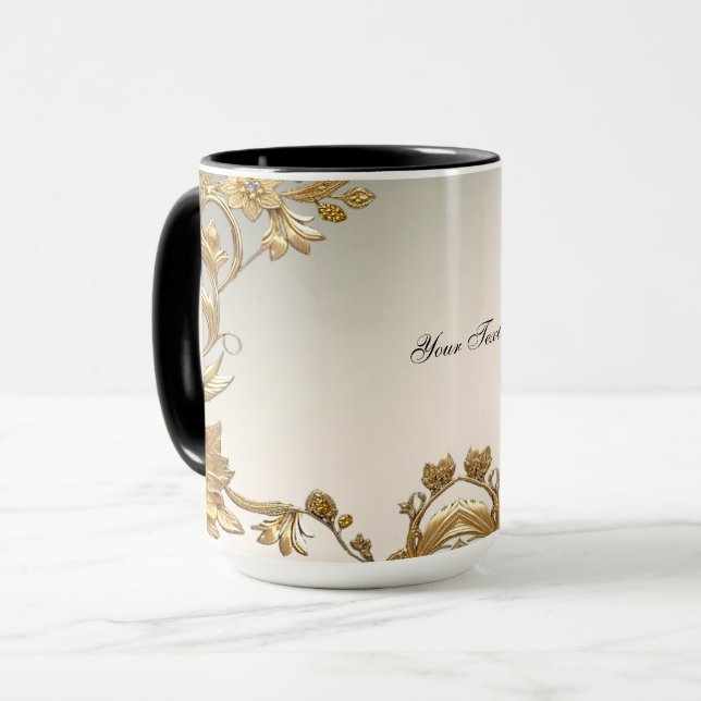 Taza floral de hojas onduladas doradas (Anverso izquierdo)