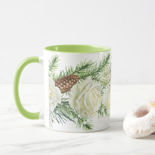 Taza Floral de invierno en acuarela