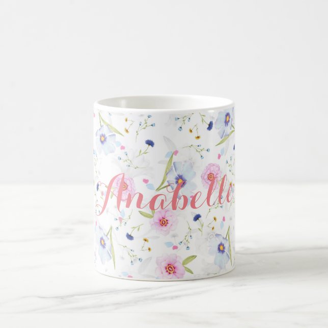 Taza floral de la acuarela del Personalized|| (Centro)