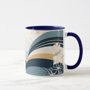 Taza Floral de la marina japonesa y peluca de olas