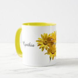 Taza Floral de margarita amarilla personalizada