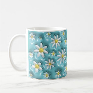 Taza floral de margarita en 3D – Taza de café azul