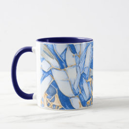 Taza Floral De Oro Azul Y Faux