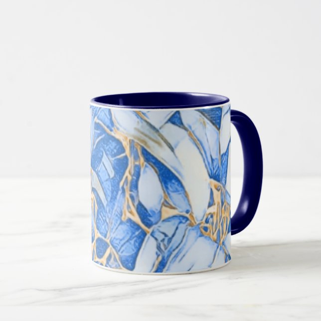 Taza Floral De Oro Azul Y Faux (Anverso derecho)