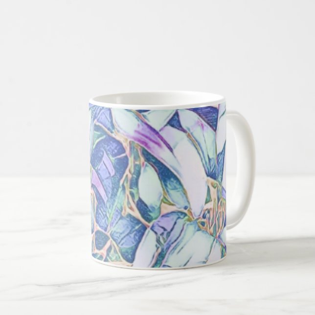 Taza Floral De Oro Azul Y Faux (Anverso derecho)