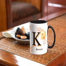 Taza floral de otoño personalizada - nombre e inic