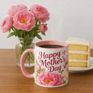 Taza floral de peonías rosadas bonitas para el día