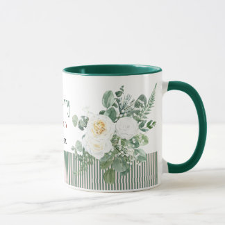 Taza floral de rosa blanca personalizada, elegante