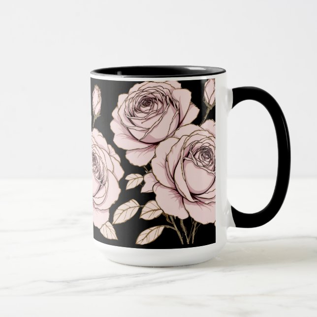 Taza floral de rosa rosa rubor (Derecha)
