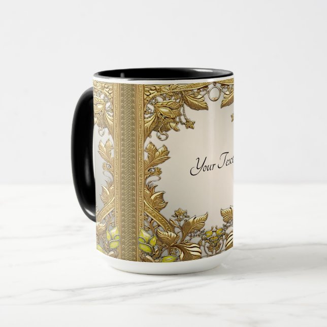 Taza floral decorativa de oro elegante (Anverso izquierdo)