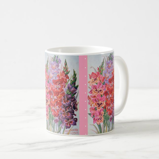 Taza floral del café del gladiolo de la etiqueta (Anverso derecho)