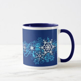 Taza floral del copo de nieve del día de fiesta en