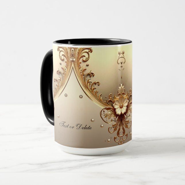 Taza floral dorada ornamentada (Anverso izquierdo)