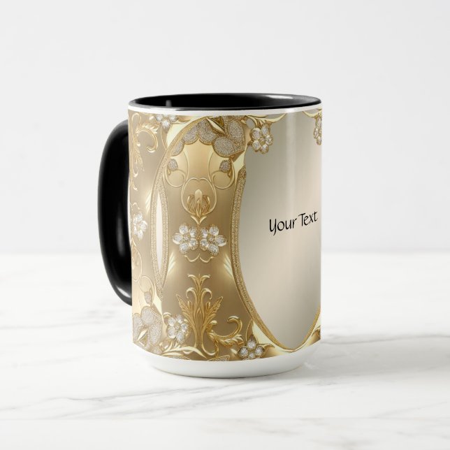 Taza floral dorada ornamentada (Anverso izquierdo)