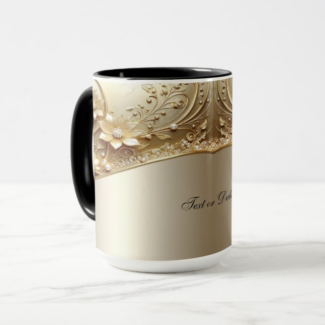 Taza floral dorada ornamentada moderna (Anverso izquierdo)