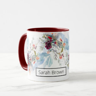 TAZA FLORAL ELEGANTE BLANCO ROJO Y NARANJA