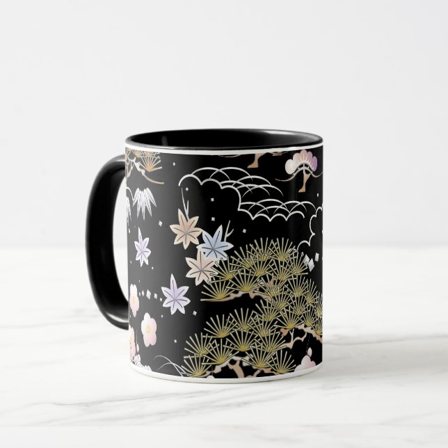 Taza Floral elegante de cerezo rosa negro (Anverso izquierdo)