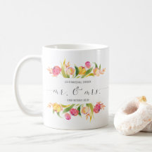 Taza floral elegante de Sr. y de señora Wedding el