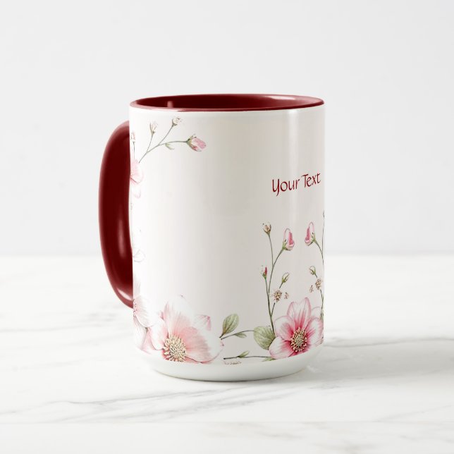 Taza floral elegante rosa y blanca (Anverso izquierdo)