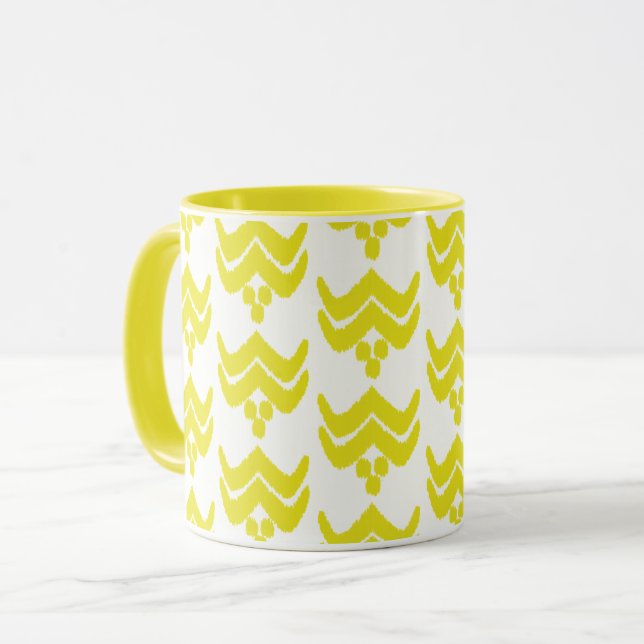 Taza Floral estilizada Ikat - Amarillo mostaza y blanco (Anverso izquierdo)