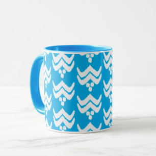 Taza Floral estilizada Ikat - Mug azul claro y blanco