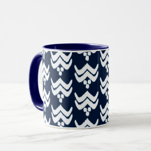 Taza Floral estilizada Ikat - Mug azul índigo y blanco