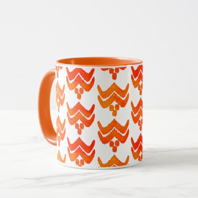 Taza Floral estilizada Ikat - Mug Naranja y blanco (Anverso izquierdo)