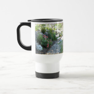 Taza floral hermosa del viaje del banco de parque