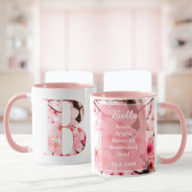 Taza Floral Inicial B | Nombre y Rasgos Personaliz