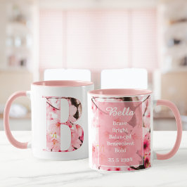 Taza Floral Inicial B | Nombre y Rasgos Personaliz