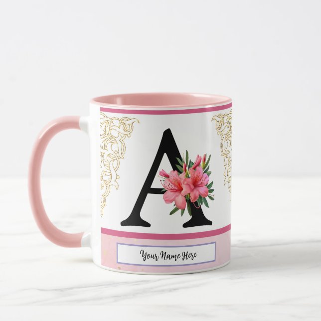 Taza Floral Initial Mug – Letter A Monogram | Personali (Izquierda)
