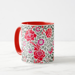 Taza Floral jacobea, rojo profundo, rosa y gris