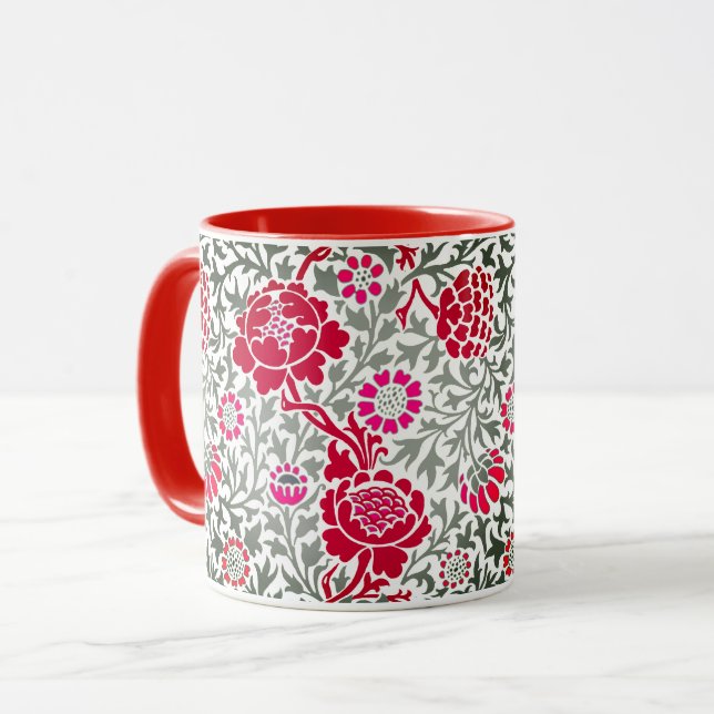 Taza Floral jacobea, rojo profundo, rosa y gris (Anverso izquierdo)